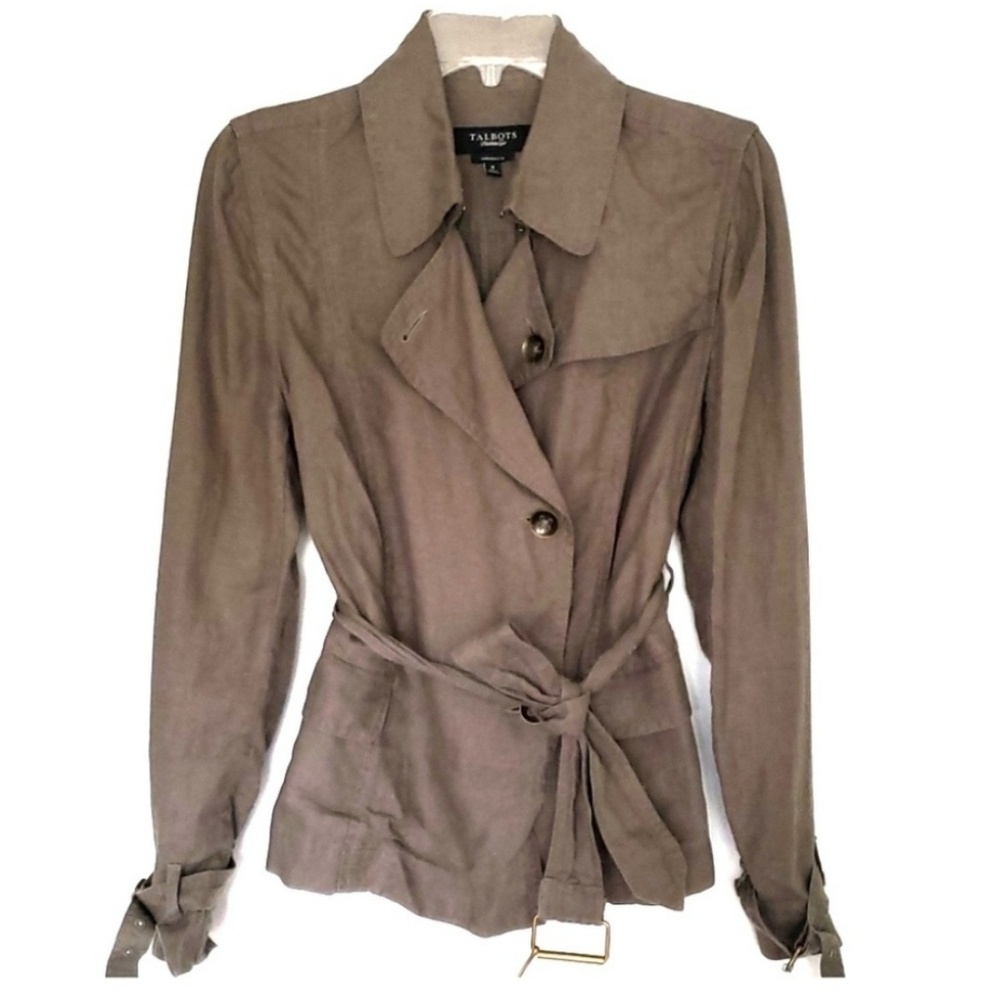 Talbots Pure Linen Army Green Belted Safari Jacket